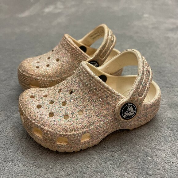 Crocs Baby Toddler Pink Glitter Slip On Shoes C5 Girls - Picture 1 of 7